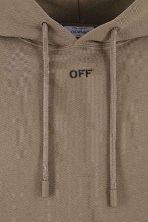 OFF-WHITE Beige Cotton Hoodie with Unique Stitch Motifs and Drawstring Hood for Men