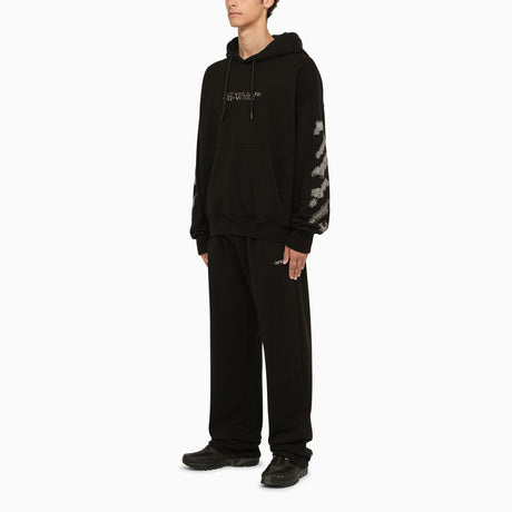 OFF-WHITE Men's Black Cotton Jogging Trousers with Logo Print and Adjustable Waistband