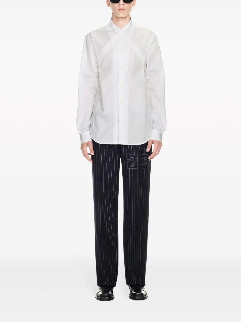 男士黑色OFF-WHITE细条纹直筒裤