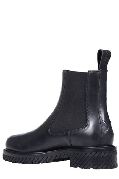 OFF-WHITE Textured Leather Ankle Boots - Men's Chelsea Combat Boots - Black