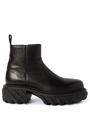 OFF-WHITE Mens Black Calfskin Tractor Ankle Boots for FW23