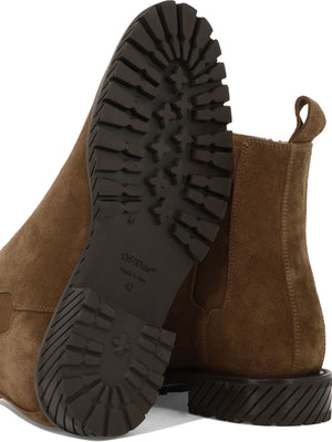 OFF-WHITE Men's Brown Suede Combat Ankle Boots for SS24