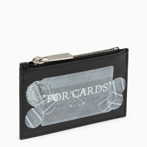 OFF-WHITE Men's Black Leather Quote Bookish Zip-Up Cardholder