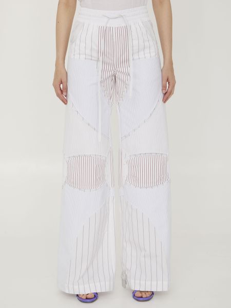 OFF-WHITE White Motorcycle Pants in Cotton Poplin with Striped Details - Women's SS23