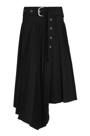 黑色异形技术钻孔褶裙，带束腰，适合女性