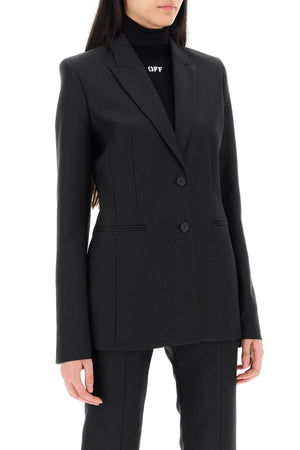 女装黑色企业风西服，尖领单排扣设计