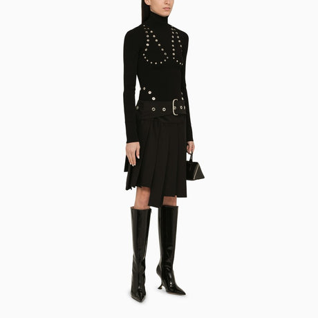 OFF-WHITE Eyelet-Embellished High Neck Knit Top in Black for Women - FW23 Collection