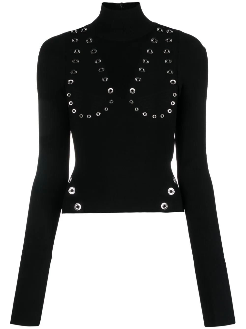 OFF-WHITE Eyelet-Embellished High Neck Knit Top in Black for Women - FW23 Collection