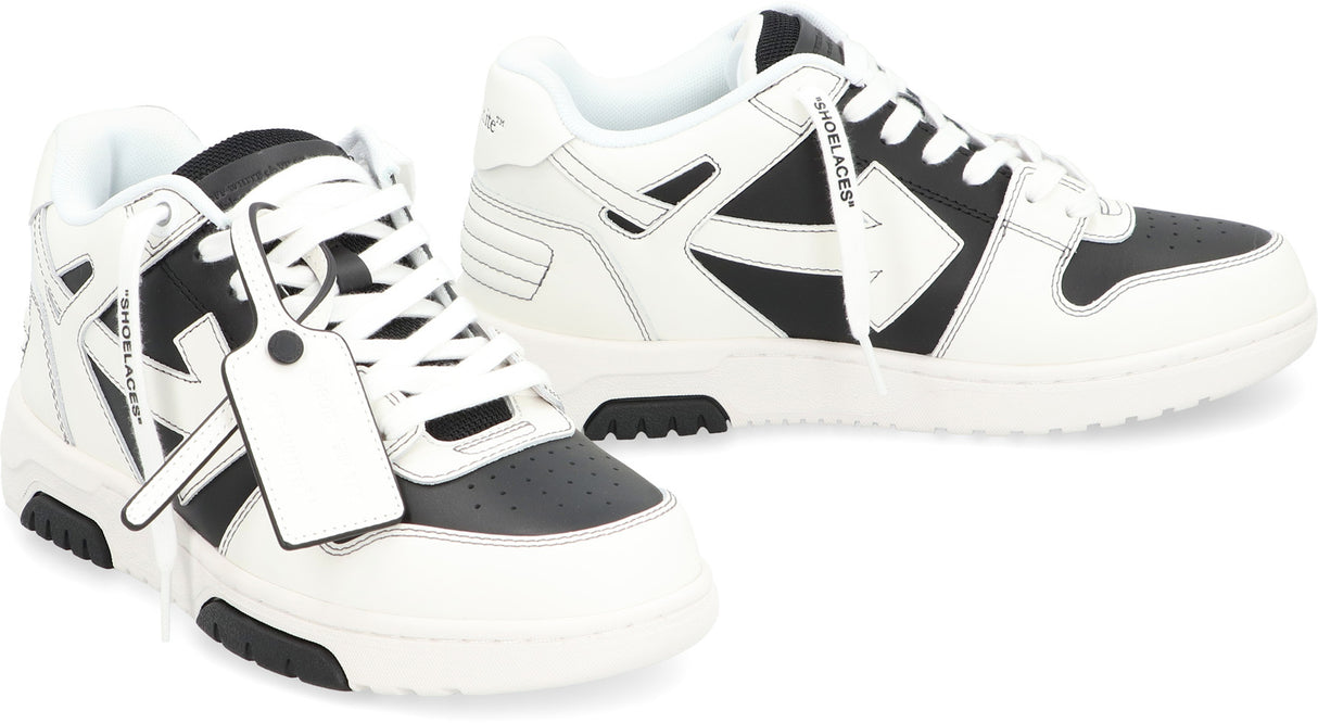 OFF-WHITE Women's White and Black Leather Sneakers - Perforated Toe, Logoed Shoelaces