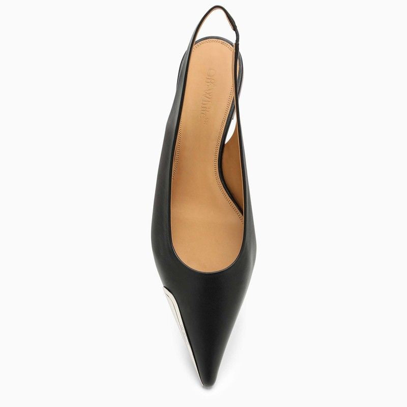 OFF-WHITE Elegant Black Slingback Shoes for Women with Metal Tip
