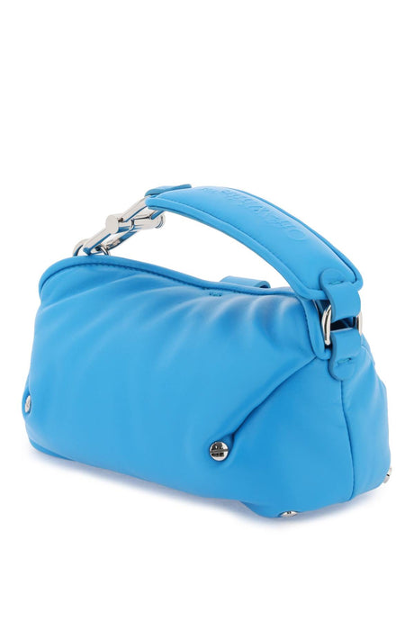 OFF-WHITE San Diego Mini Light Blue Leather Handbag with Studded Detail and Shoulder Strap