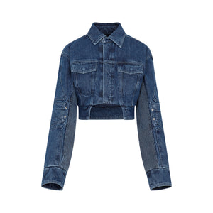 OFF-WHITE Women's Blue Motorcycle Hole Crop Jacket for SS23