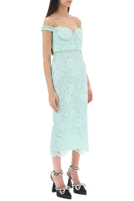 SELF-PORTRAIT Floral Lace Midi Dress with Crystal Accents for Women - Fall/Winter 2024 Collection