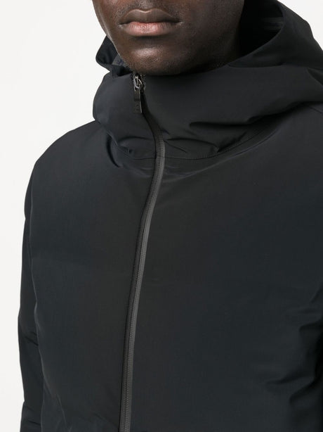 HERNO Men's Black Quilted Down Jacket with Hood and Logo Print