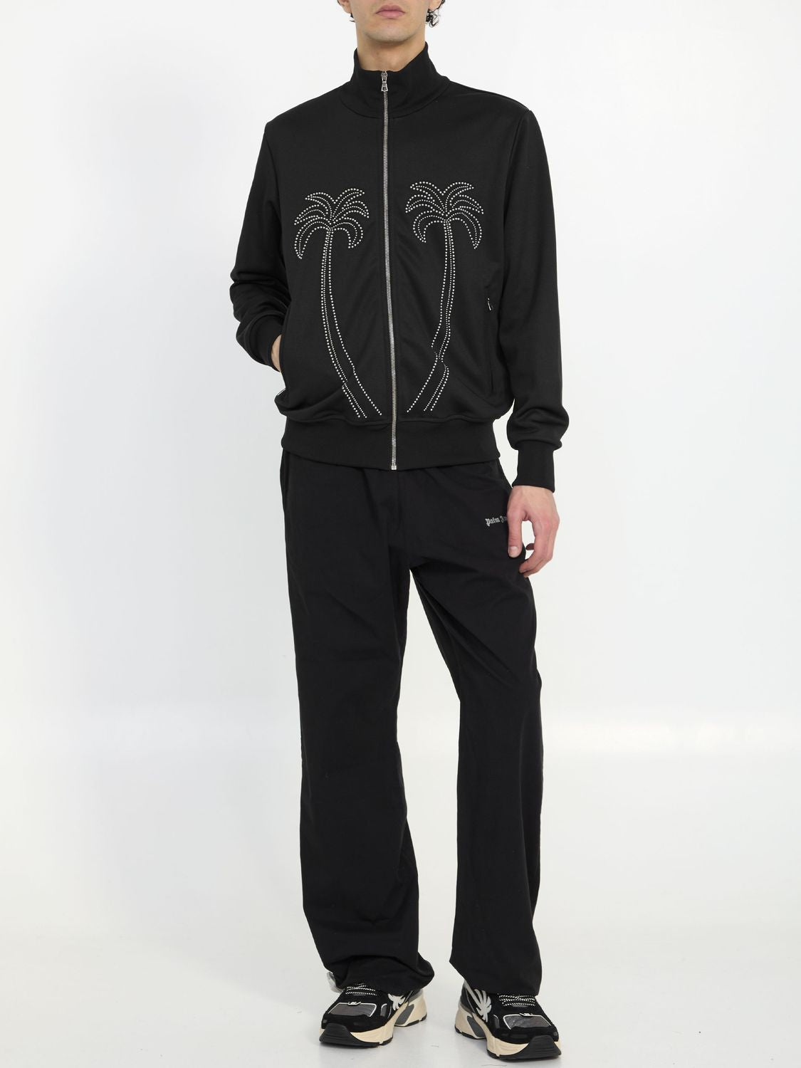 Studded Milan Track Jacket in Black with Palm Angels Logo and Motif