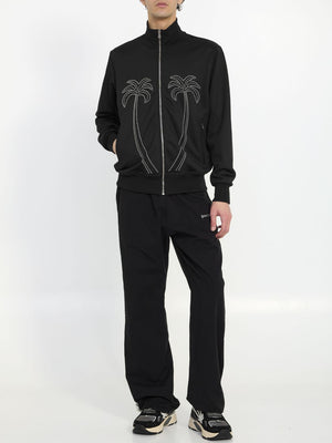 Studded Milan Track Jacket in Black with Palm Angels Logo and Motif