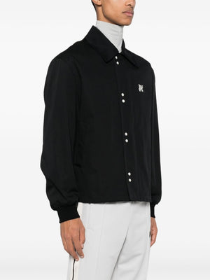 PALM ANGELS Black Embroidered Cotton Coach Jacket for Men