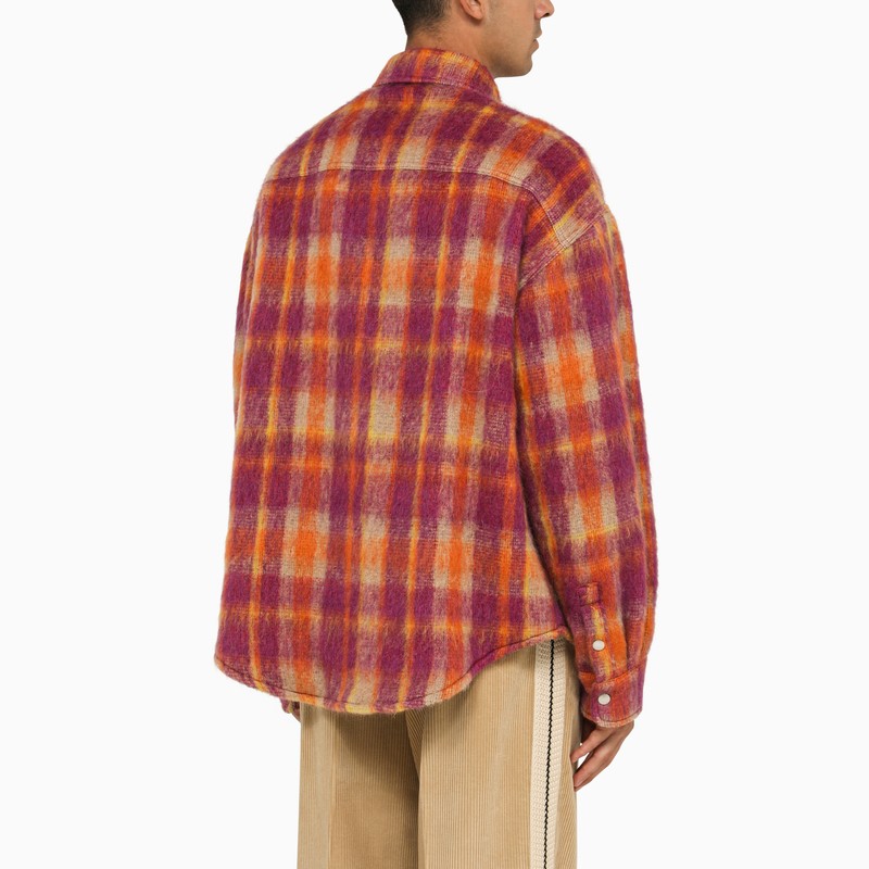 男士衬扣夹克 – FW23系列中的印花方格布酒红色