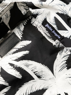 男士棕榈树印花游泳短裤 - 黑色