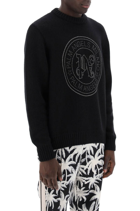 PALM ANGELS Men's Black Wool and Cashmere Pullover with Monogram Embellishment