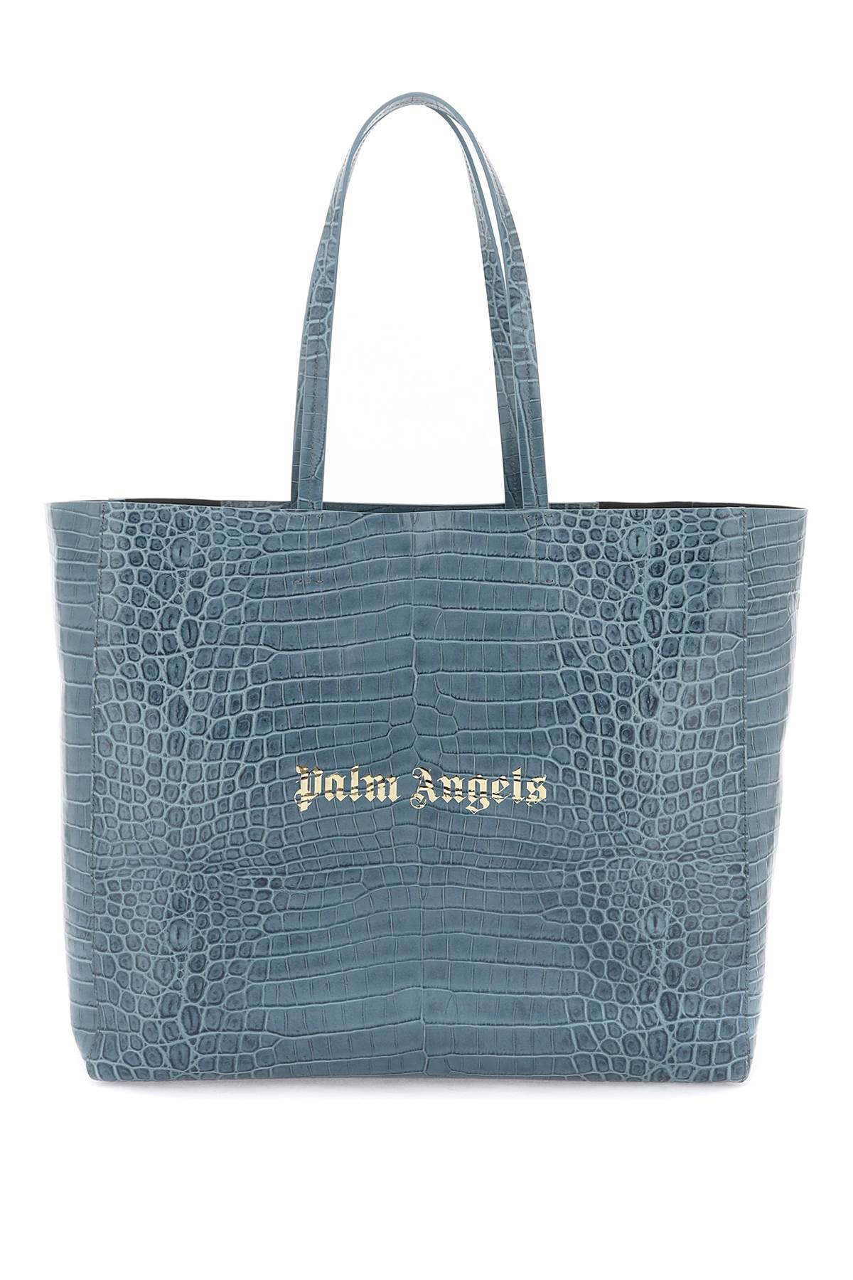 PALM ANGELS Light Blue Croco-Embossed Leather Shopping Handbag for Men