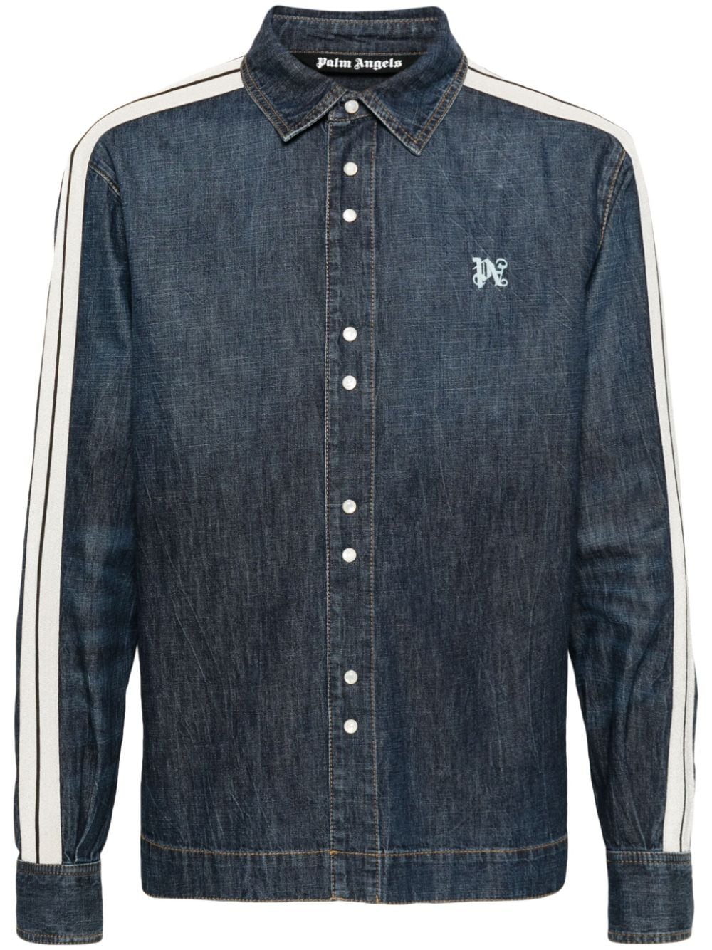 男士经典牛仔运动夹克，内有品牌刺绣和条纹细节-蓝色