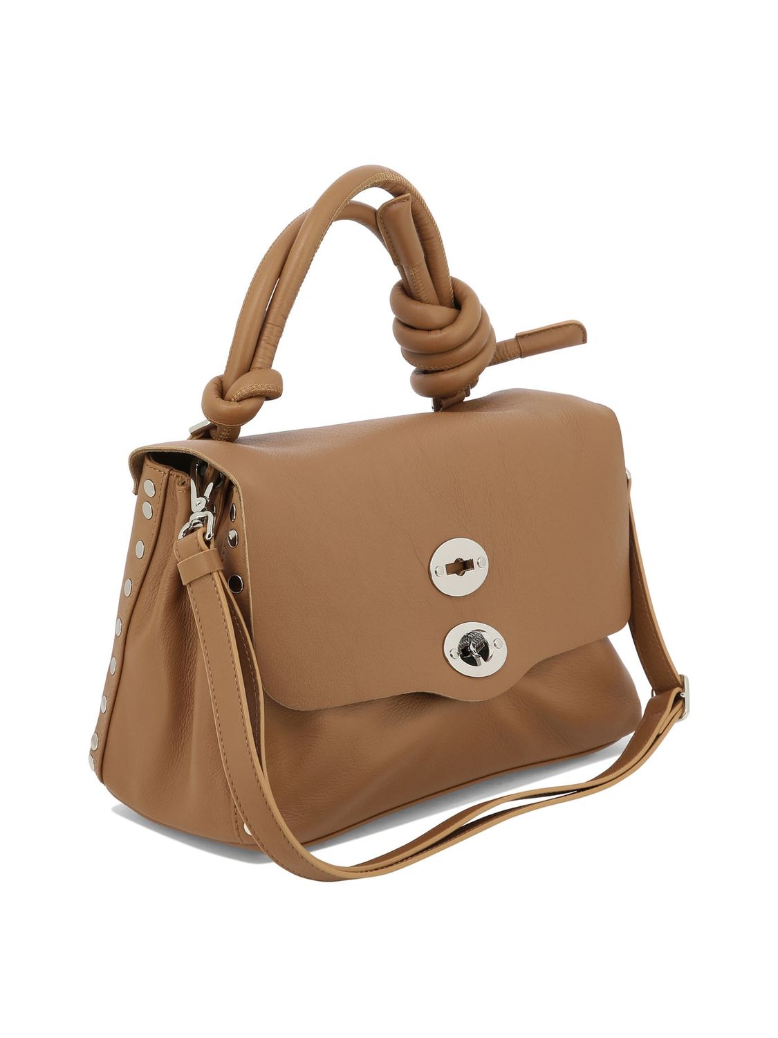 ZANELLATO Tan Leather Postman Knot Handbag for Women