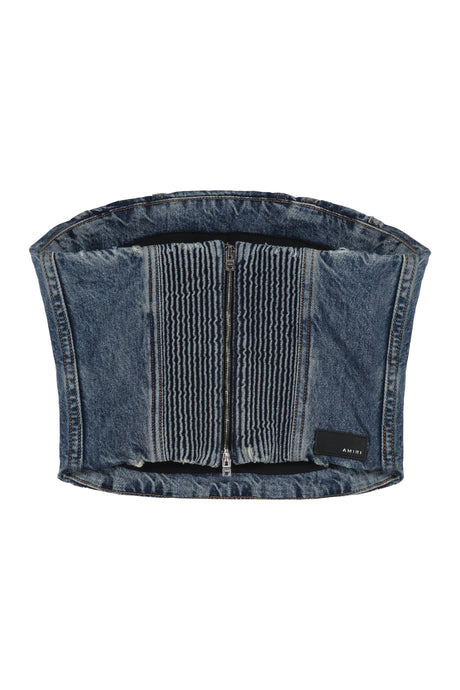 AMIRI Women's Distressed Denim Top with Visible Stitching