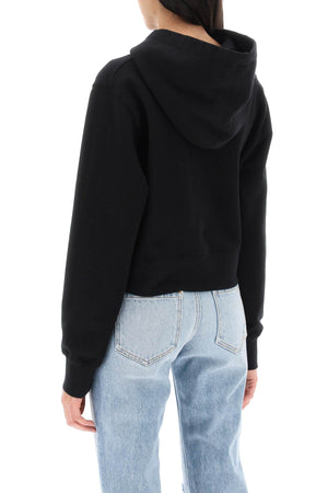 PALM ANGELS Black Cropped Hoodie with Chic Monogram Embroidery