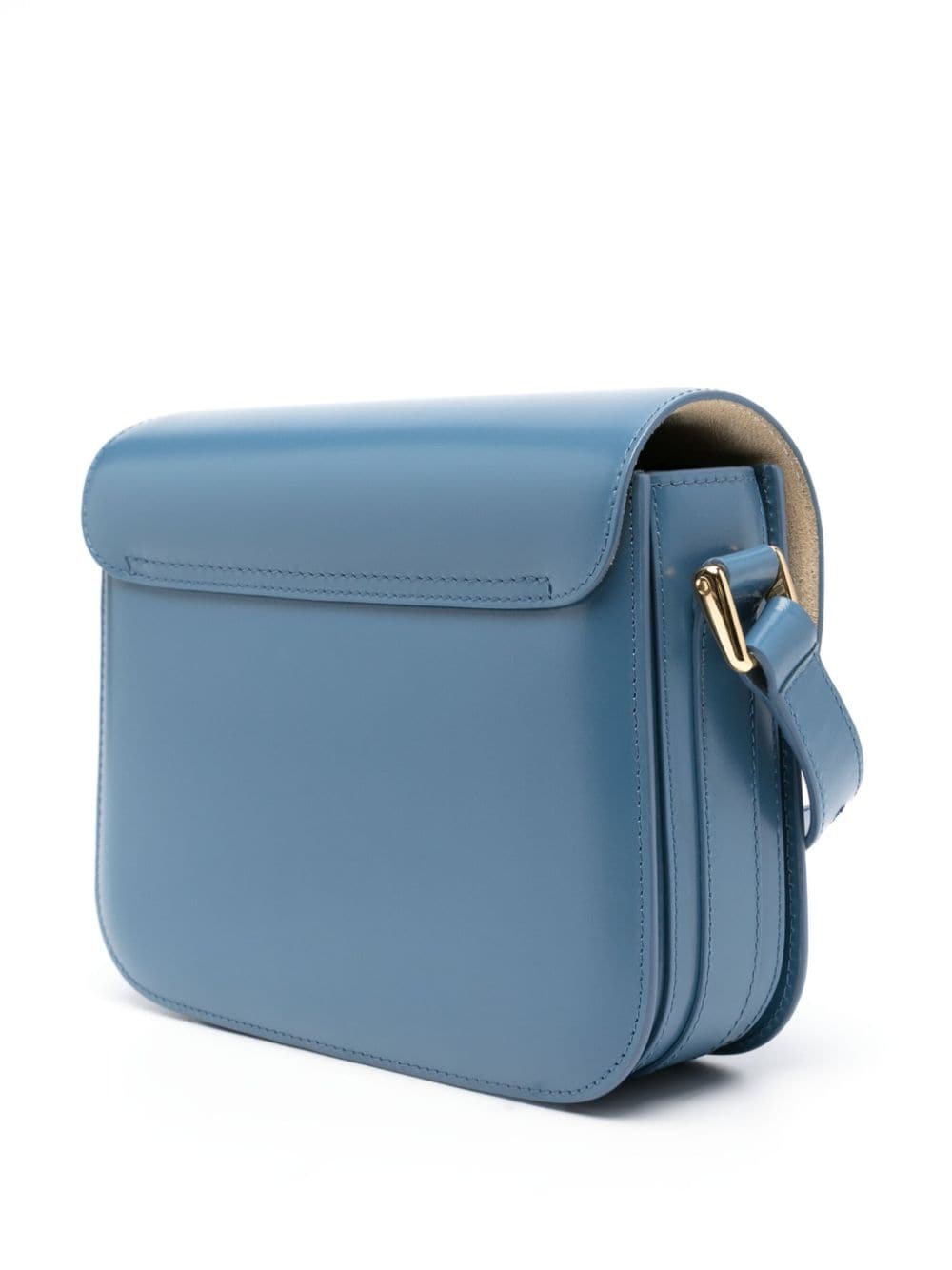 A.P.C. Ocean Blue Small Grace Leather Shoulder Bag with Gold-Tone Accents