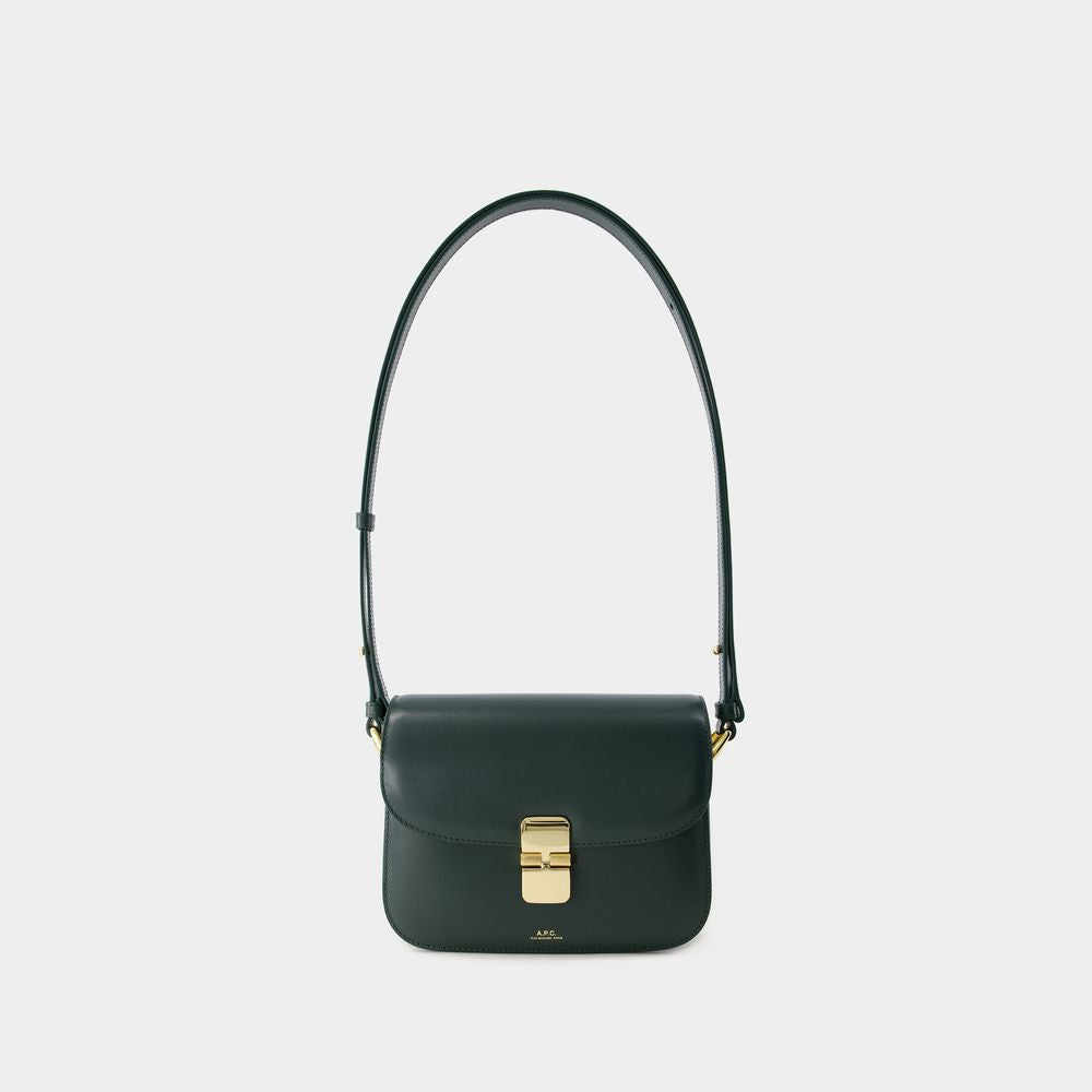 A.P.C. Grace Small Emerald Green Leather Shoulder Bag for Women SS24
