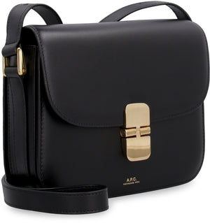 A.P.C. Elegant Black Leather Mini Shoulder Handbag with Gold-Tone Accents and Adjustable Strap, FW24