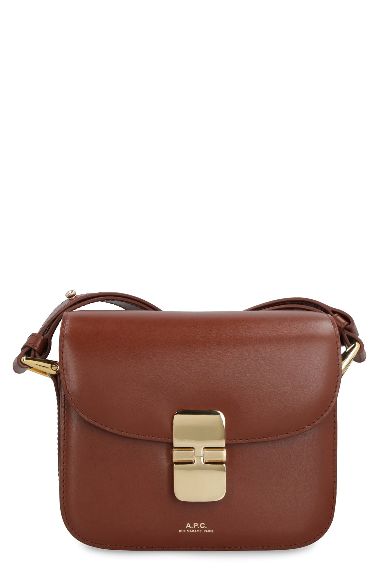 A.P.C. Elegant Mini Leather Shoulder Bag with Gold-Finish Metalware and Adjustable Strap - Brown