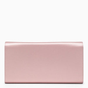 ROGER VIVIER Pink Satin Clutch Handbag with Crystal Buckle and Metal Chain for Women