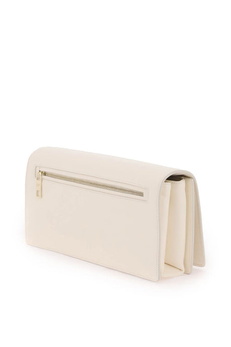ROGER VIVIER Elegant White Leather Shoulder Handbag with Gold Buckle and Adjustable Chain Strap