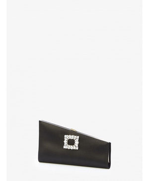 ROGER VIVIER Asymmetrical Strass Buckle Clutch in Black Satin - FW23 Collection