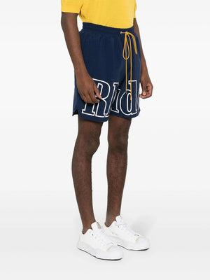 RHUDE Navy Blue Logo-Print Bermuda Shorts for Men
