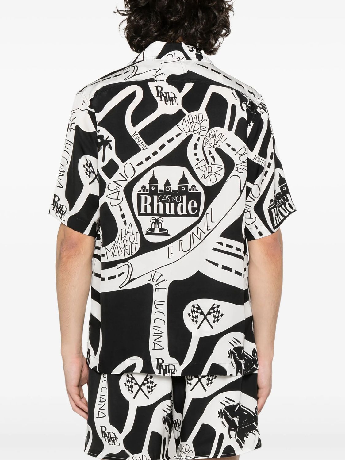 RHUDE Men's Black Graphic Print Silk Shirt for SS24