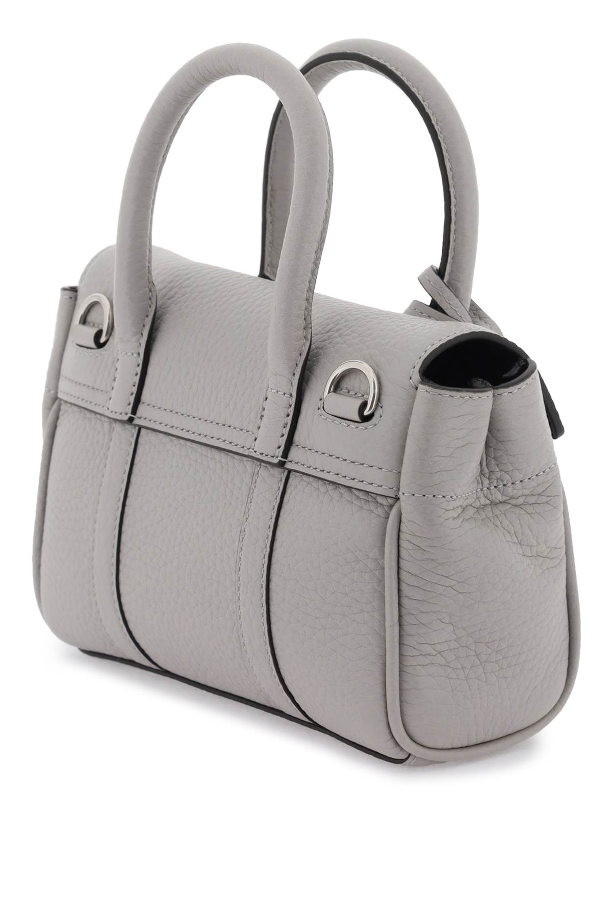 MULBERRY Mini Bayswater Iconic Grey Leather Handbag with Postman's Lock and Detachable Strap