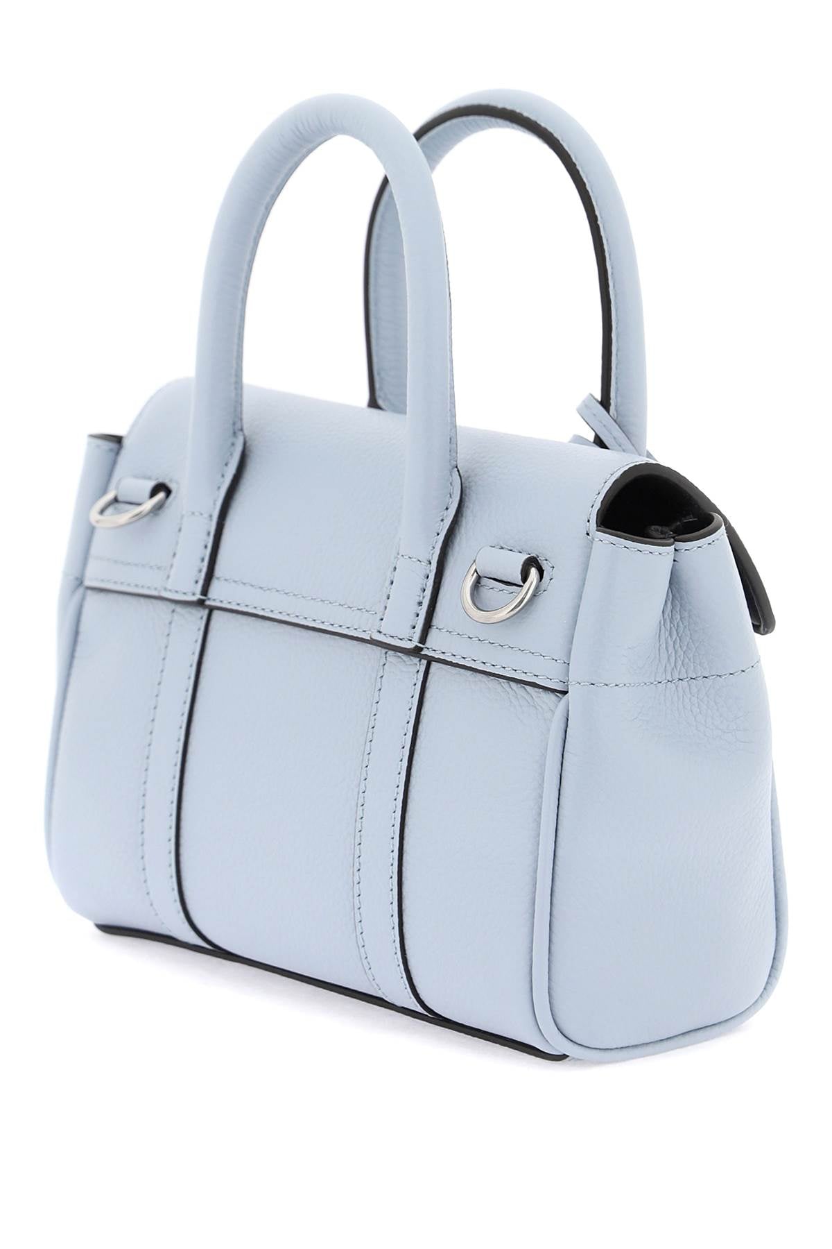 MULBERRY Mini Bayswater Iconic Light Blue Leather Handbag with Adjustable Strap and Postman's Lock
