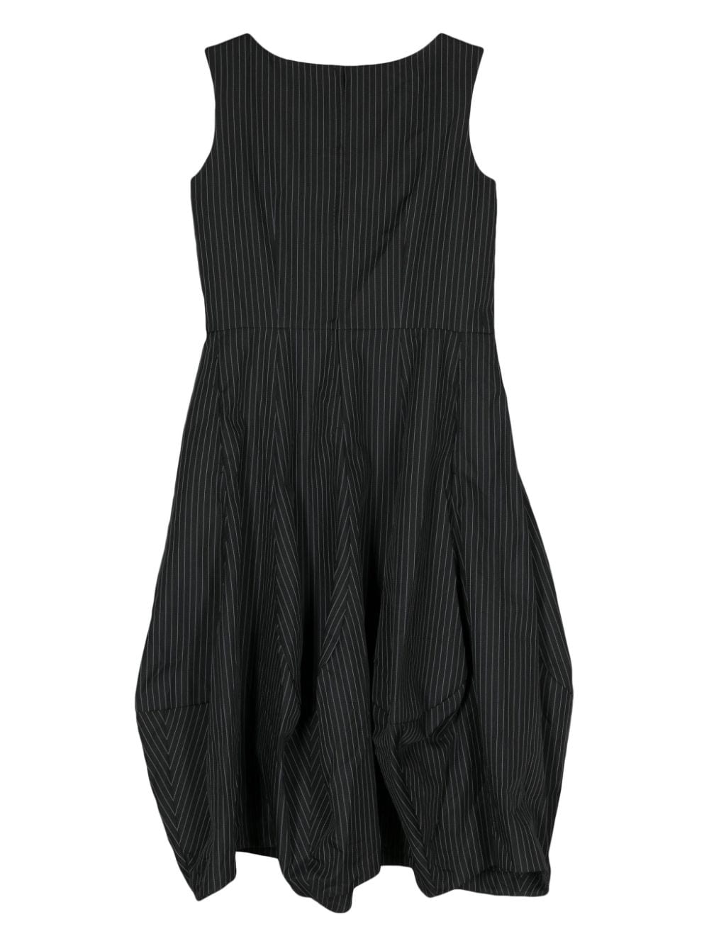 COMME DES GARÇONS Black Gabardine Pinstripe Boat Neck Dress with Flared Skirt