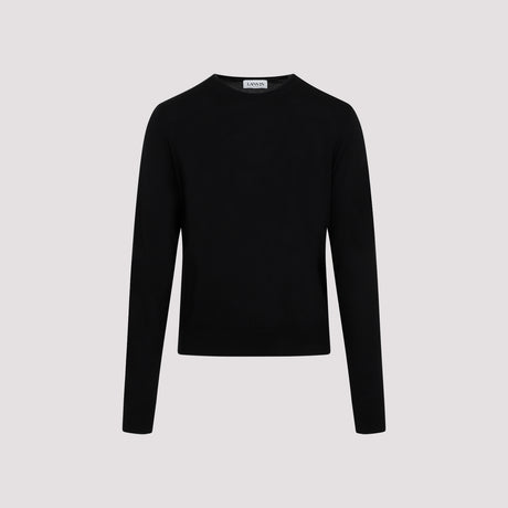 LANVIN Black Merino Wool Crew Neck Sweater for Men