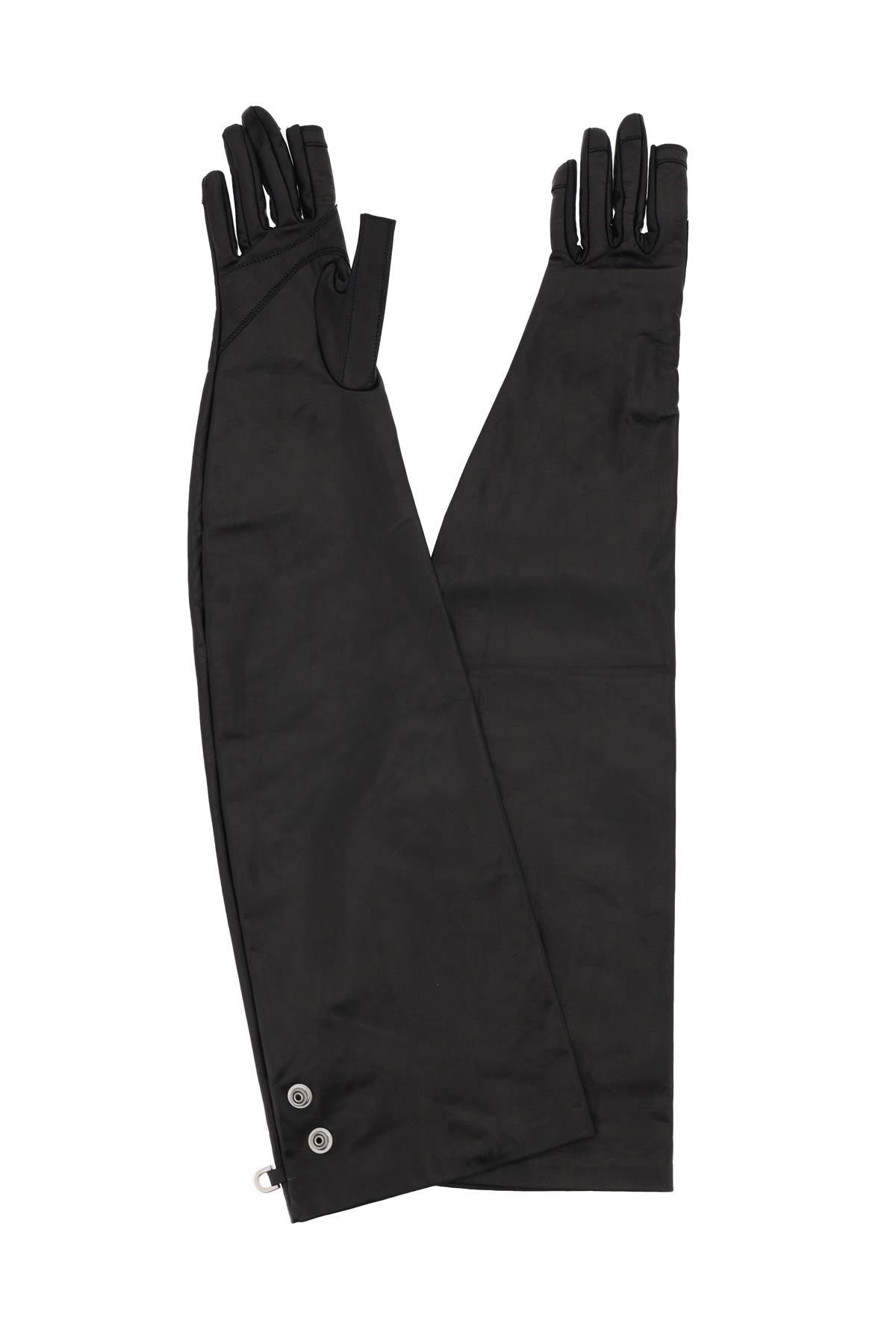 RICK OWENS Stylish and Functional Black Leather Long Gloves for Women – FW23 Collection