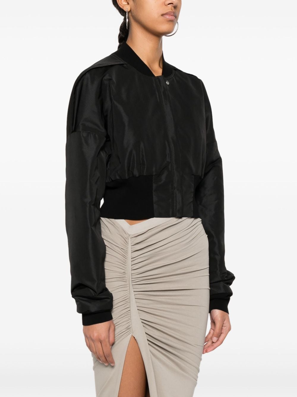 RICK OWENS Black Cropped Bomber Jacket for Women, Spring/Summer 2024 Collection