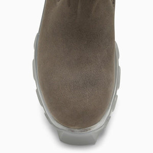 男士米色牛皮靴 - 圆头设计，弹性鞋面，厚橡胶底
