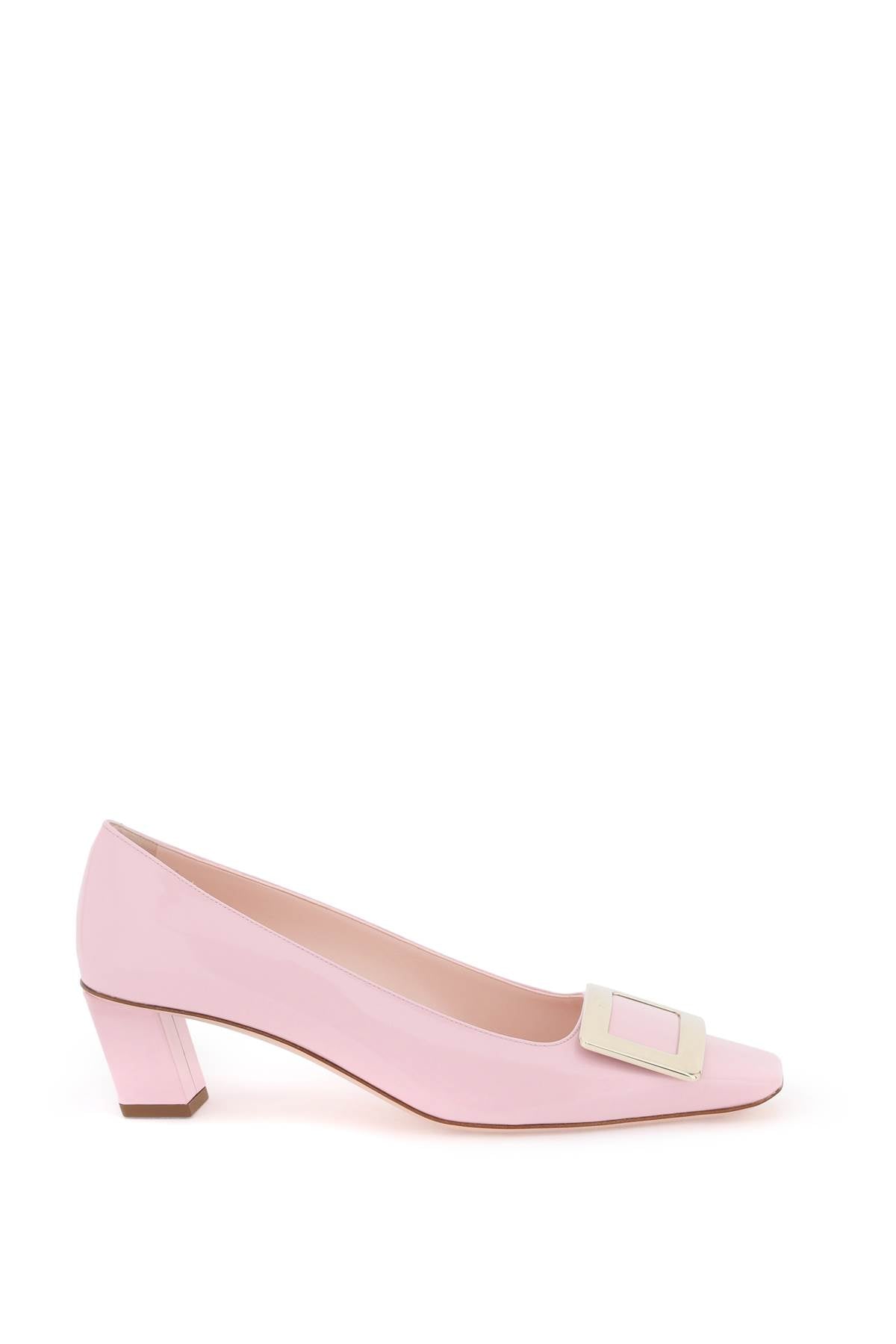 ROGER VIVIER Stunning Pink Patent Leather Pumps with Iconic Gold-Tone Square Buckle for Women