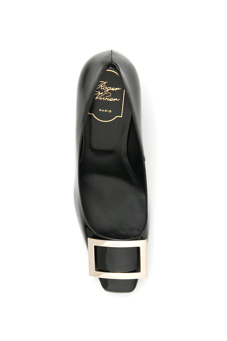 ROGER VIVIER Square Toe Trompette Pumps in Black Patent Leather - 7cm Heel