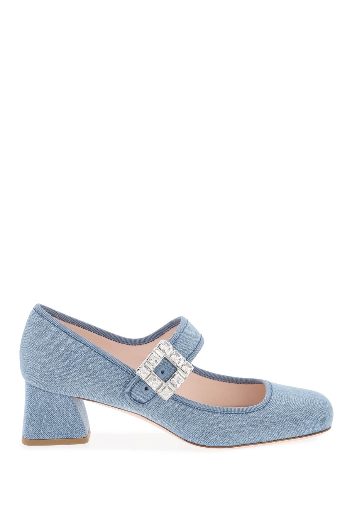 蓝色牛仔布製法式高跟鞋女士平底鞋