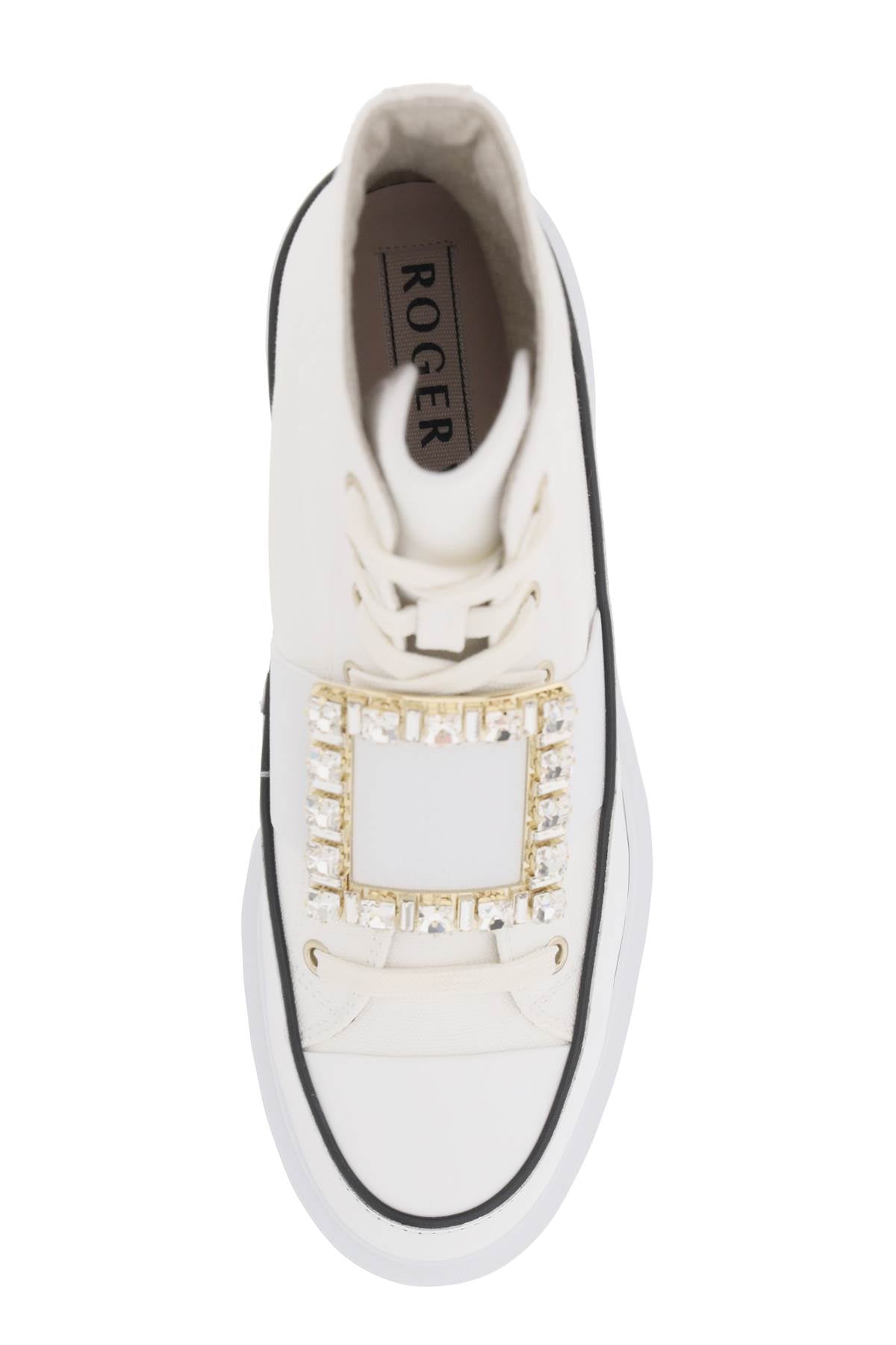 ROGER VIVIER White High-Top Sneakers with Oversized Buckle and Thick Platform Sole