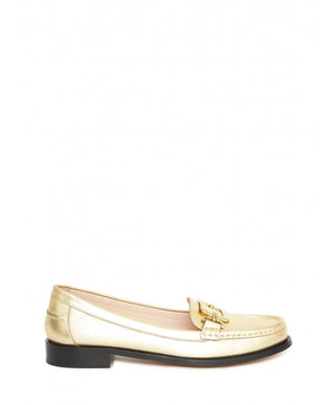 ROGER VIVIER Gold-Tone Metallic Leather Loafers with Square Buckle - Women's Shoes for SS23